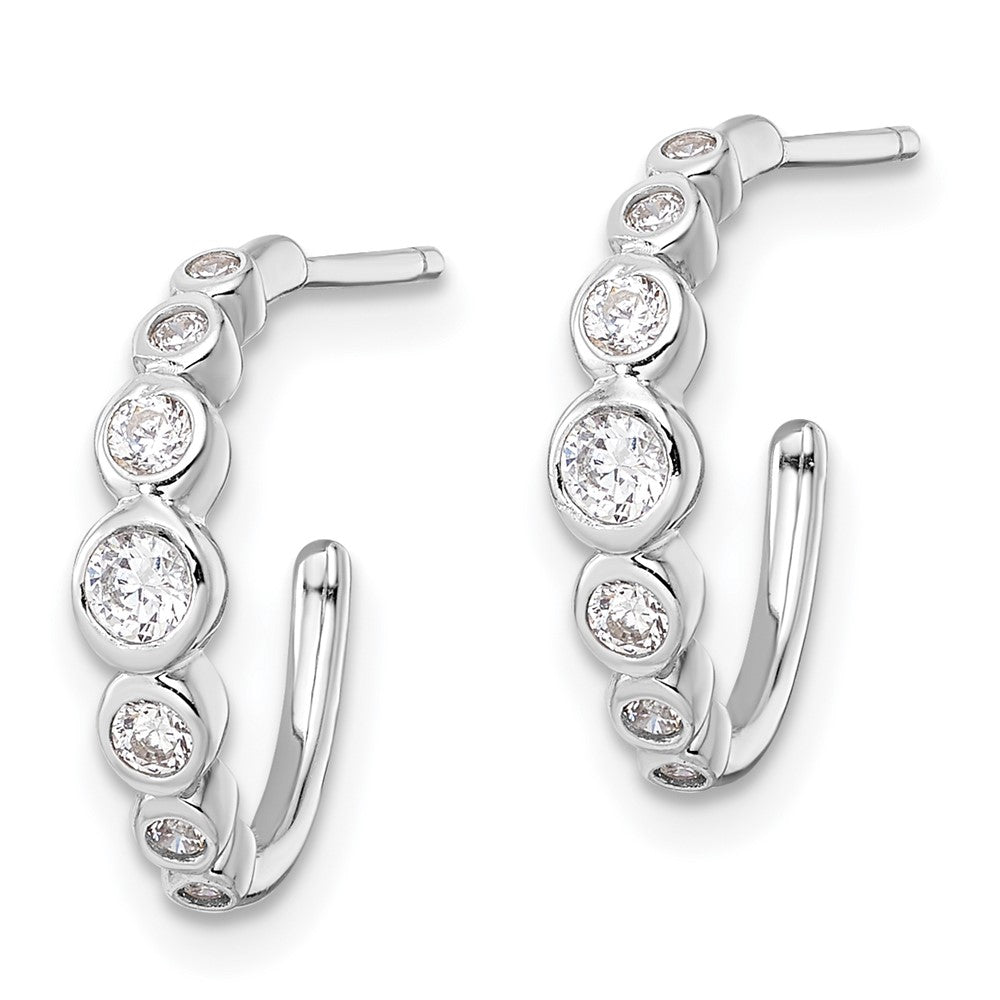 QE16270 Sterling Silver Rhodium-plated CZ Post Hoop Earrings