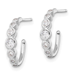 QE16270 Sterling Silver Rhodium-plated CZ Post Hoop Earrings