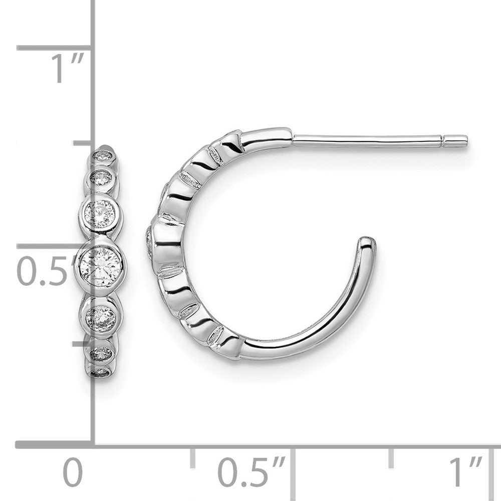 QE16270 Sterling Silver Rhodium-plated CZ Post Hoop Earrings