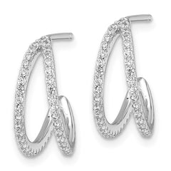 QE16271 Sterling Silver Polished Rhodium-plated CZ Post Hoop Earrings