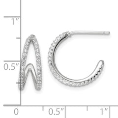 QE16271 Sterling Silver Polished Rhodium-plated CZ Post Hoop Earrings