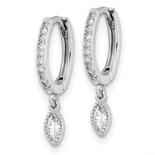 QE16286 Sterling Silver Rhodium-plated Polished CZ Hinged Hoop Earrings