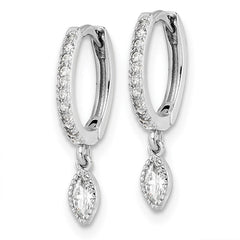 QE16286 Sterling Silver Rhodium-plated Polished CZ Hinged Hoop Earrings