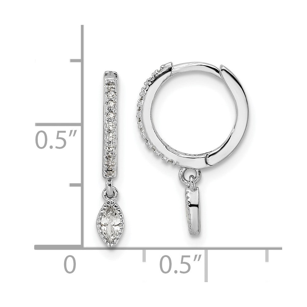 QE16286 Sterling Silver Rhodium-plated Polished CZ Hinged Hoop Earrings