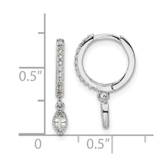 QE16286 Sterling Silver Rhodium-plated Polished CZ Hinged Hoop Earrings
