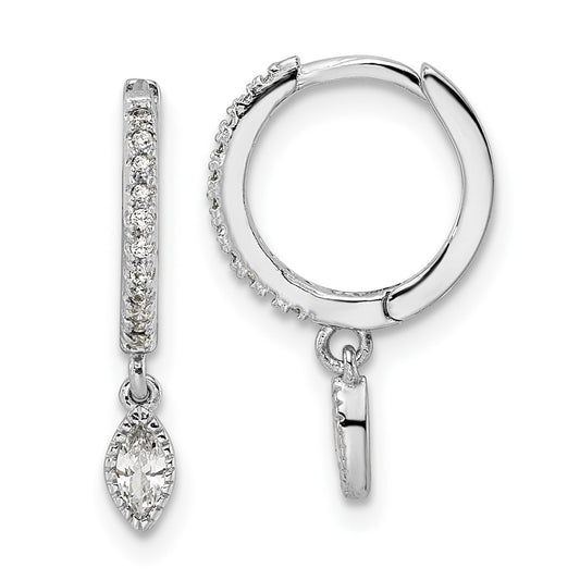 QE16286 Sterling Silver Rhodium-plated Polished CZ Hinged Hoop Earrings