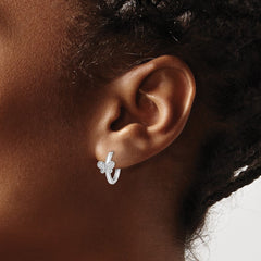 QE16287 Sterling Silver Rhodium-plated Polished CZ Hinged Hoop Butterfly Earrings