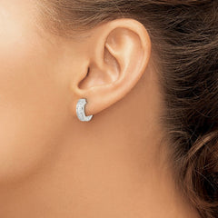 QE16289 Sterling Silver Polished Baguette CZ Hinged Hoop Earrings