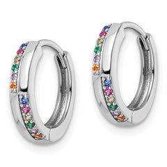 QE16290 Sterling Silver Rhodium-plated Multicolor CZ Hinged Hoop Earrings