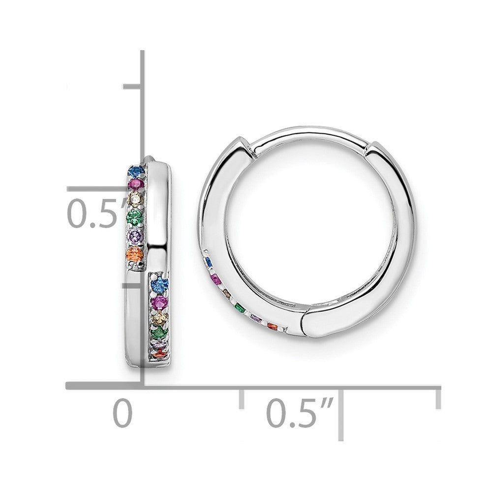 QE16290 Sterling Silver Rhodium-plated Multicolor CZ Hinged Hoop Earrings