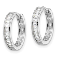 QE16295 Sterling Silver Polished Rhodium-plated CZ Hinged Hoop Earrings