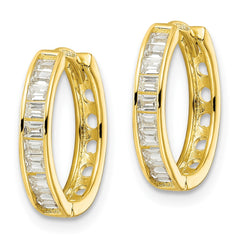 QE16296 Sterling Silver Polished Gold-tone CZ Hinged Hoop Earrings