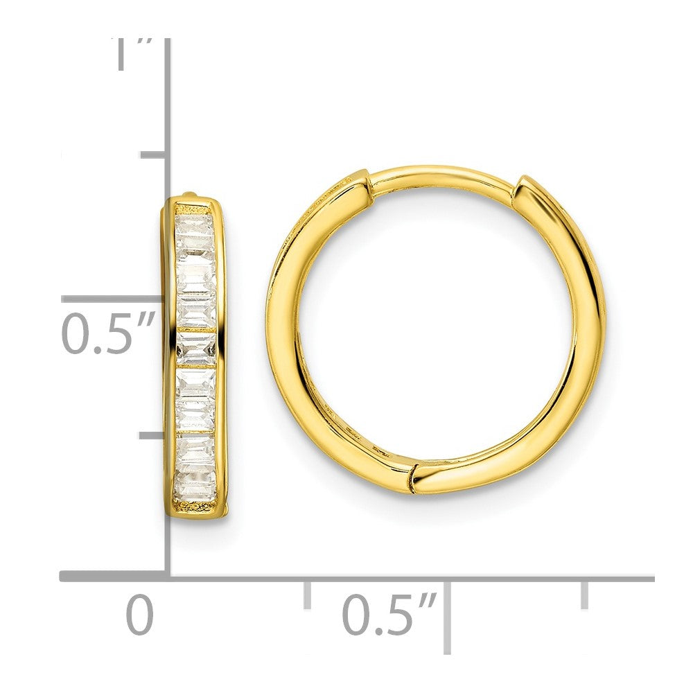 QE16296 Sterling Silver Polished Gold-tone CZ Hinged Hoop Earrings