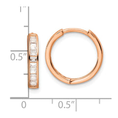 QE16297 Sterling Silver Polished Rose-tone CZ Hinged Hoop Earrings