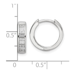 QE16298 Sterling Silver Polished Rhodium-plated CZ Hinged Hoop Earrings