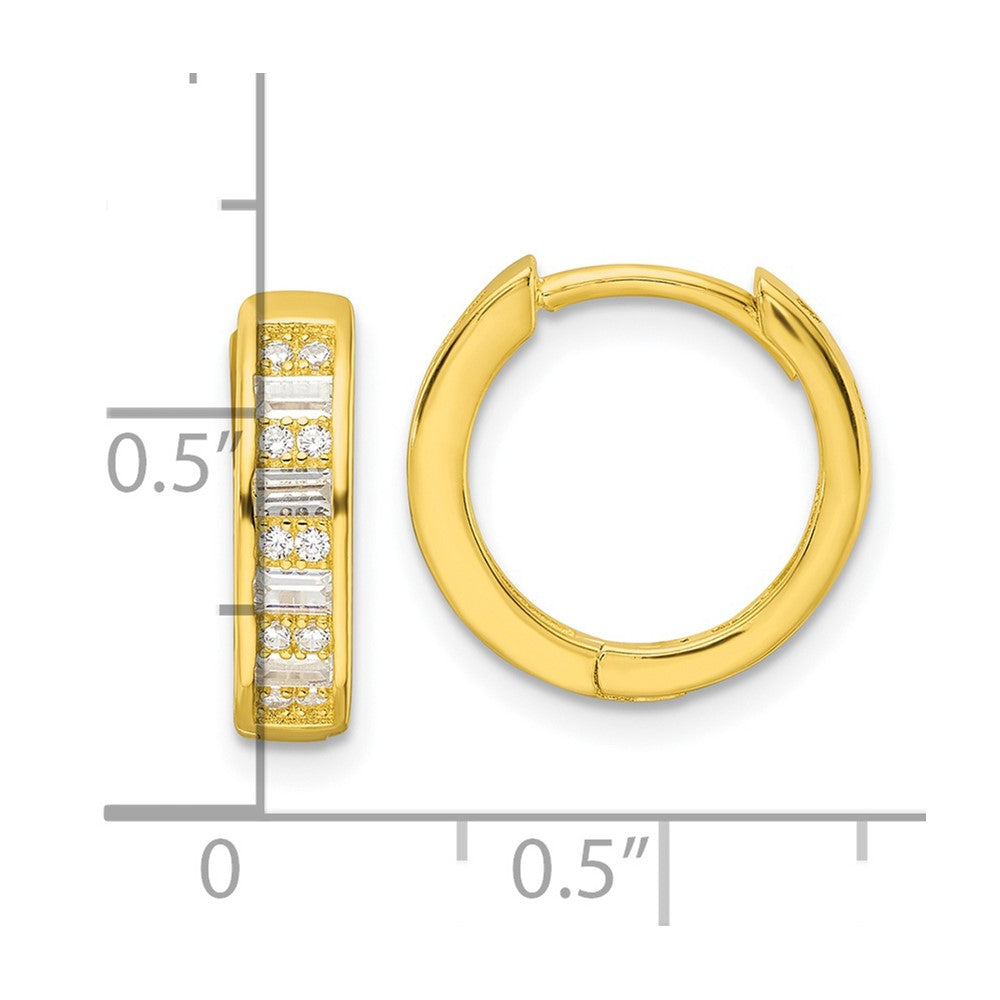 QE16299 Sterling Silver Polished Gold-tone CZ Hinged Hoop Earrings