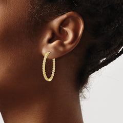 QE16305 Sterling Silver Polished Gold-tone In & Out CZ Hinged Hoop Earrings