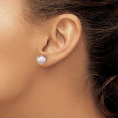 QE16331 Sterling Silver Rhodium-plated 9-10mm Purple Round Freshwater Cultured Pearl Post Earring