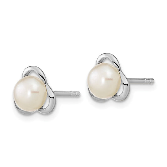 QE16337 Sterling Silver Rhodium-plated 6-7mm White Button Freshwater Cultured Pearl Post Earrings