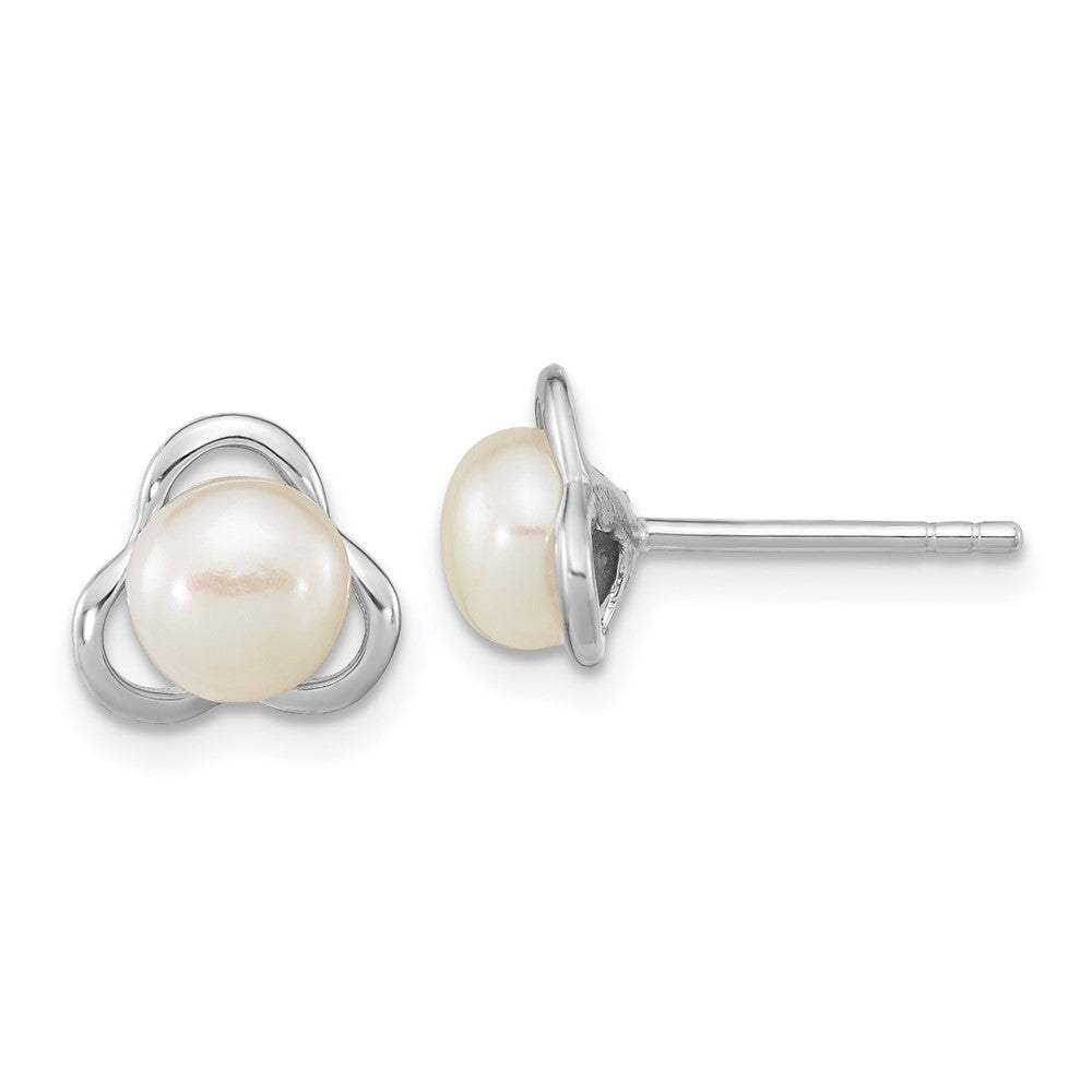 QE16337 Sterling Silver Rhodium-plated 6-7mm White Button Freshwater Cultured Pearl Post Earrings