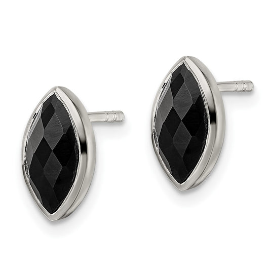 QE16385 Sterling Silver Polished Marquise Onyx Post Earrings