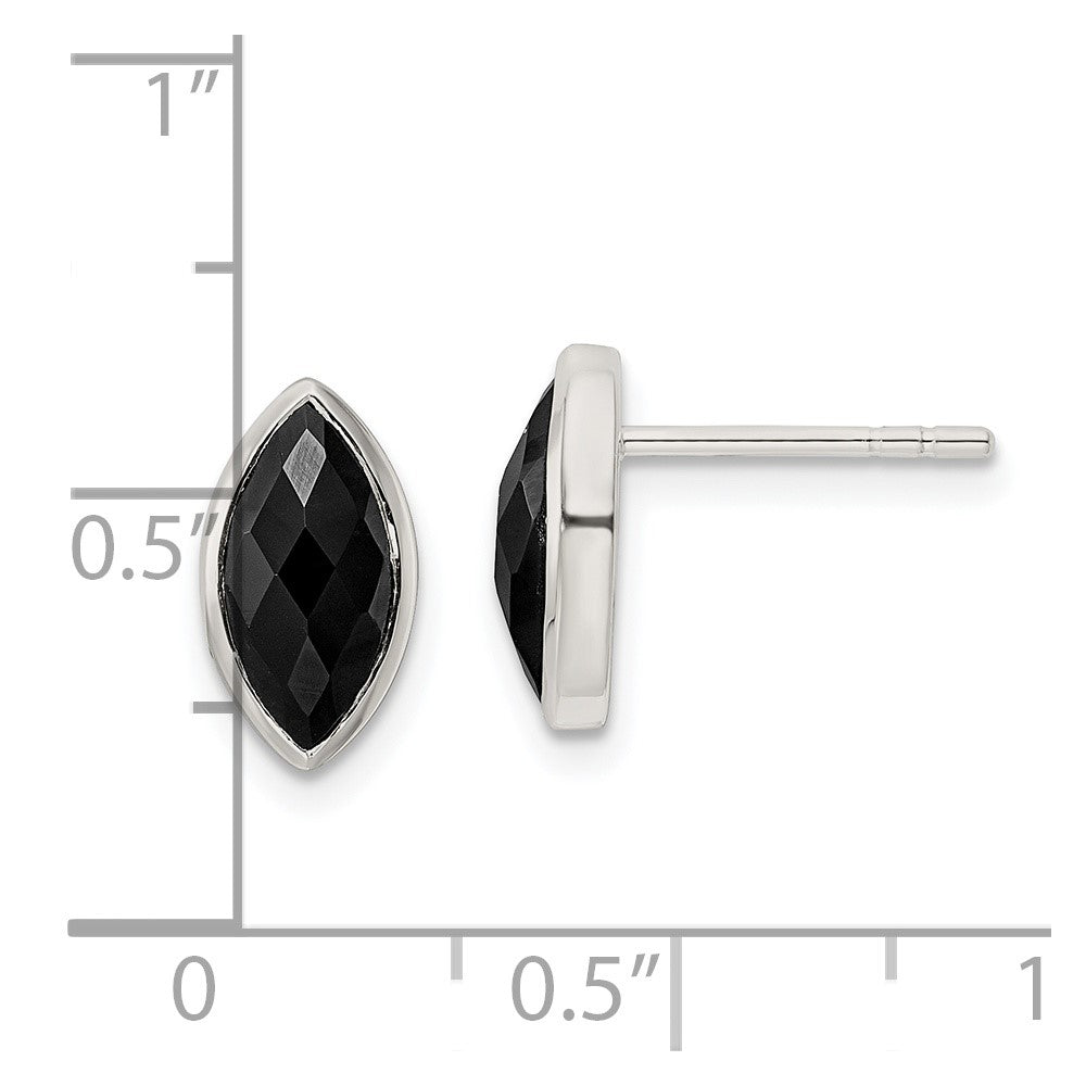 QE16385 Sterling Silver Polished Marquise Onyx Post Earrings