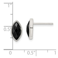 QE16385 Sterling Silver Polished Marquise Onyx Post Earrings