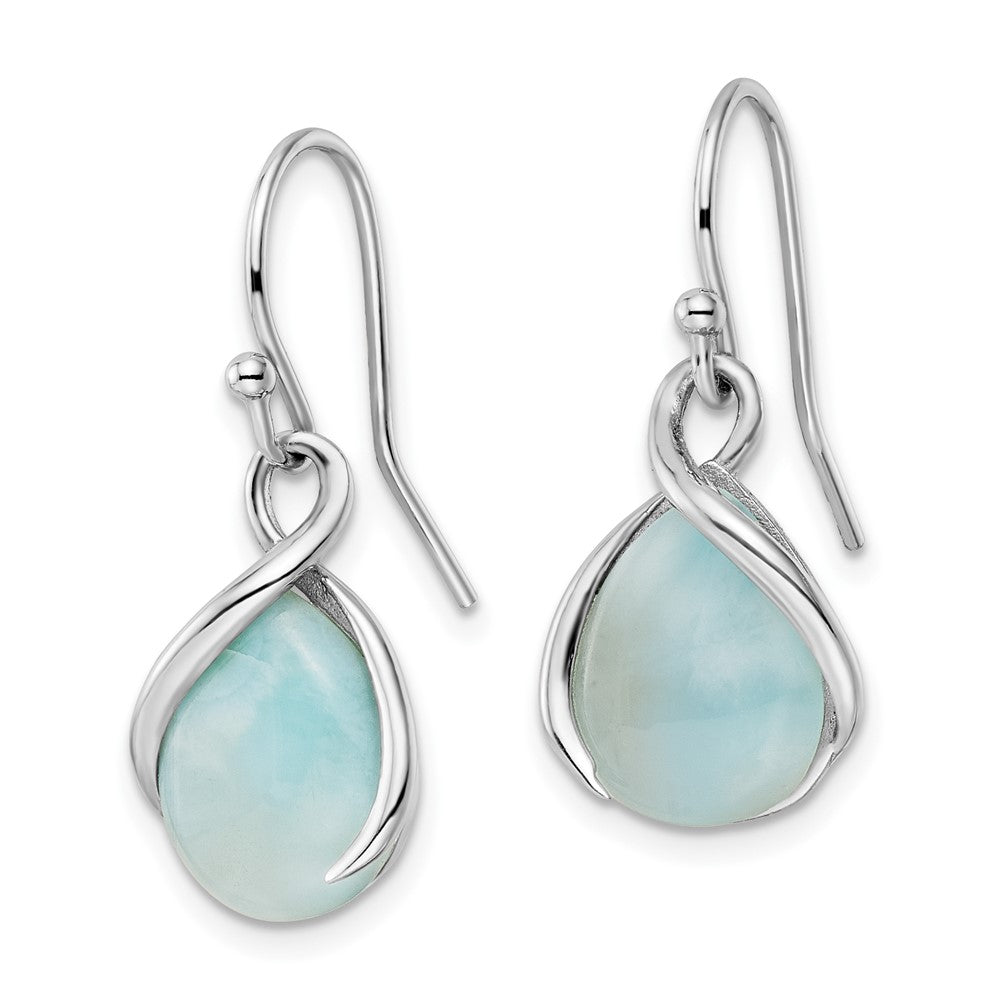 QE16389 Sterling Silver RH-plated Polished Twist Larimar Teardrop Dangle Earrings