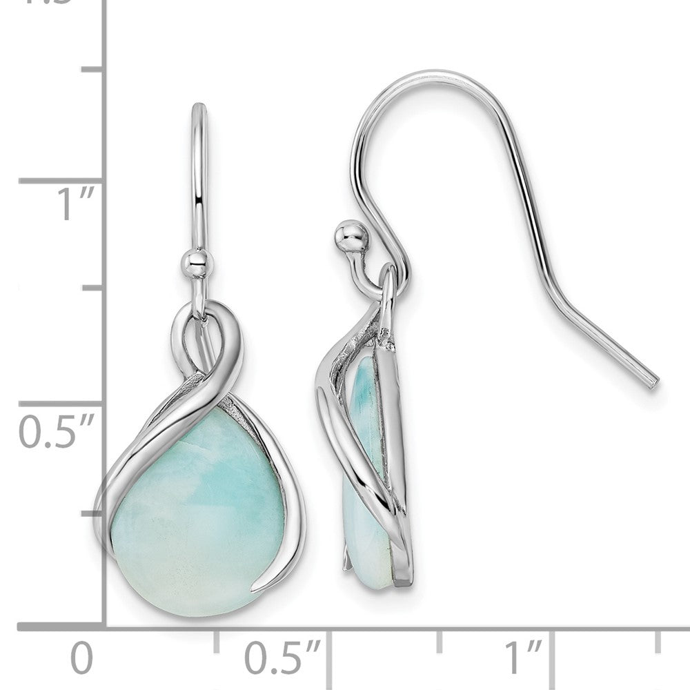 QE16389 Sterling Silver RH-plated Polished Twist Larimar Teardrop Dangle Earrings