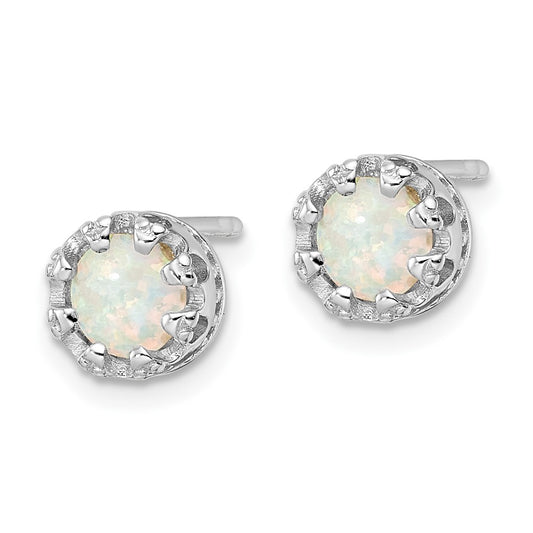QE16404 Sterling Silver Rhodium-plated Polished Created Opal Post Earrings