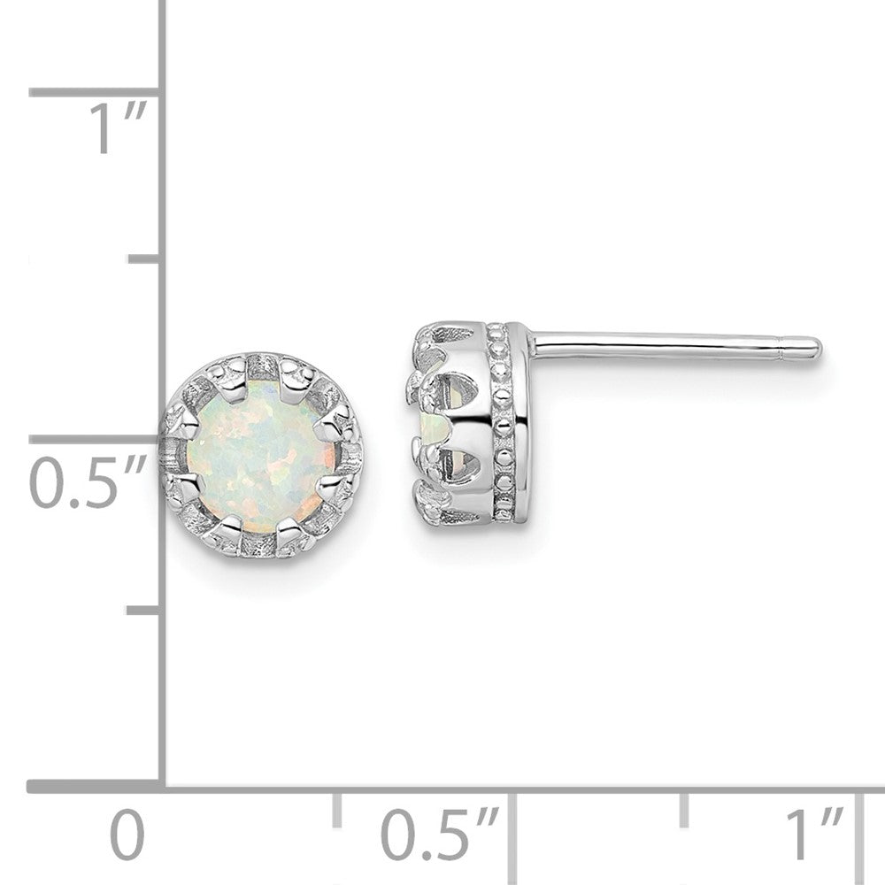 QE16404 Sterling Silver Rhodium-plated Polished Created Opal Post Earrings