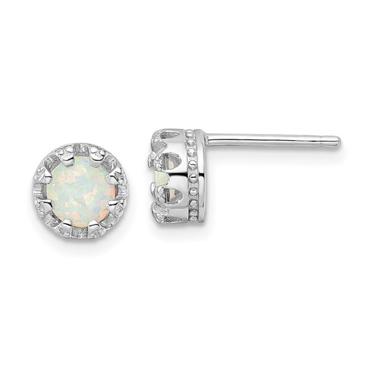 QE16404 Sterling Silver Rhodium-plated Polished Created Opal Post Earrings