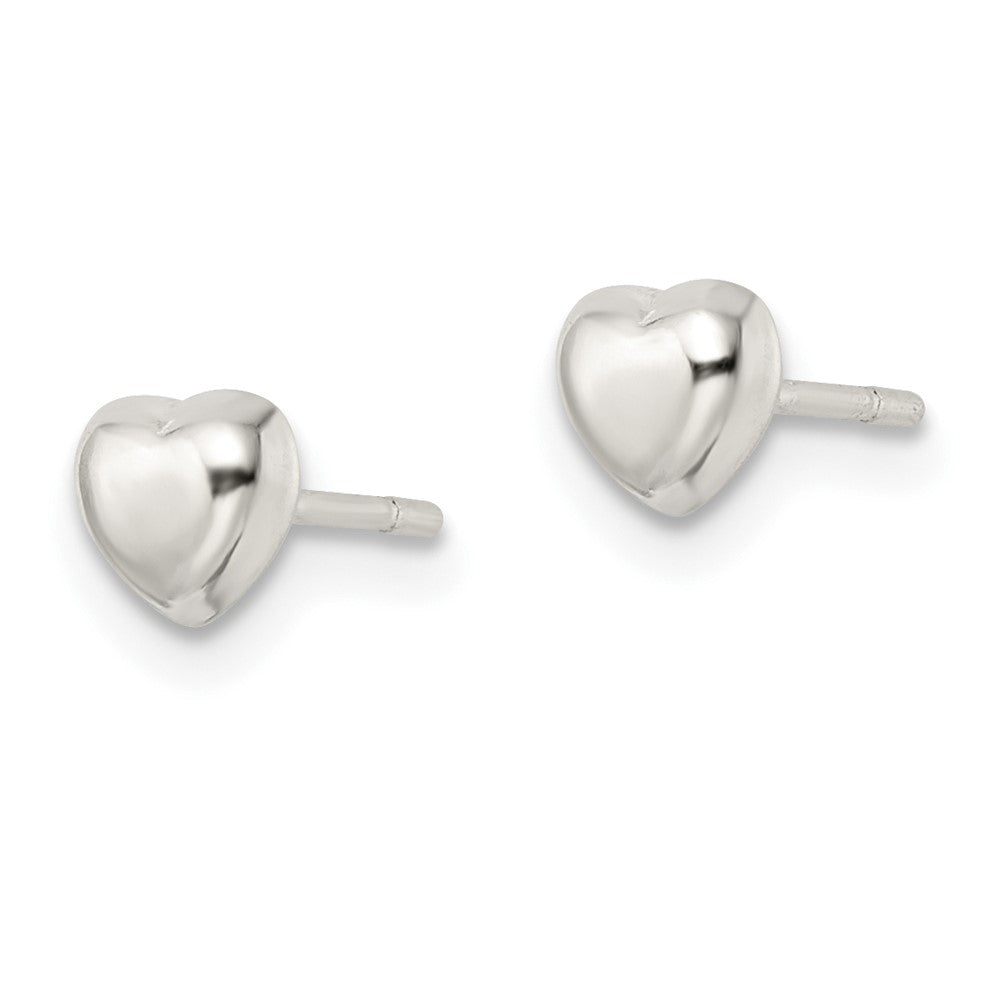 QE16421 Sterling Silver Polished Puffed Heart Post Earrings