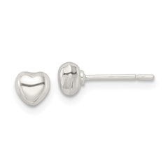 QE16421 Sterling Silver Polished Puffed Heart Post Earrings