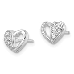 QE16422 Sterling Silver Rhodium-plated CZ Heart Post Earrings