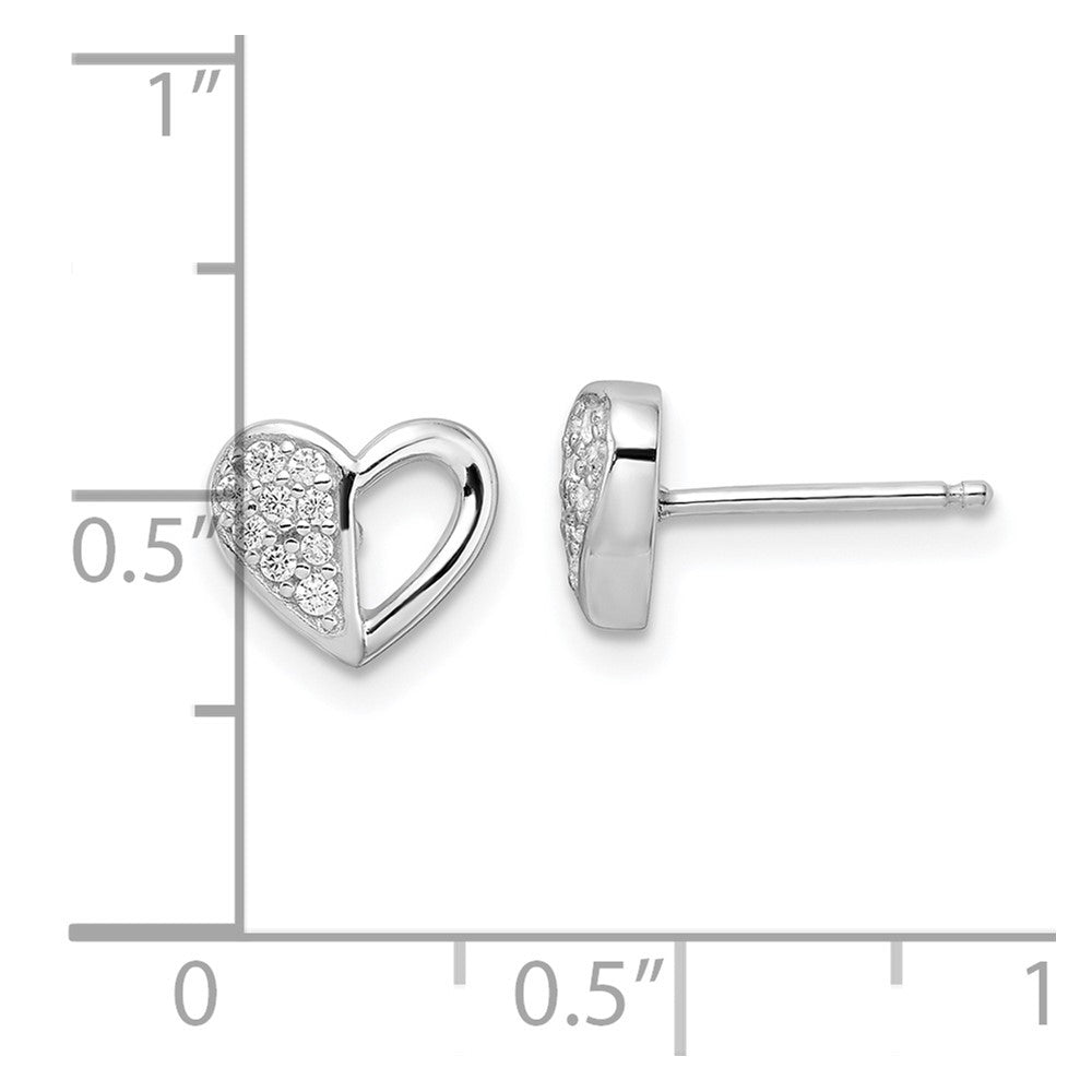 QE16422 Sterling Silver Rhodium-plated CZ Heart Post Earrings