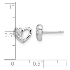 QE16422 Sterling Silver Rhodium-plated CZ Heart Post Earrings