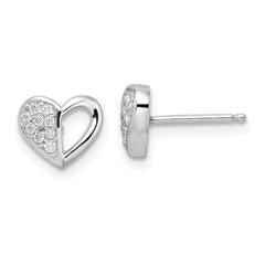QE16422 Sterling Silver Rhodium-plated CZ Heart Post Earrings
