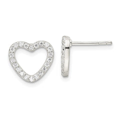QE16429 Sterling Silver CZ Heart Post Earrings