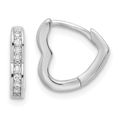QE16434 Sterling Silver Polished Rhodium-plated CZ Heart Shaped Hoop Earrings