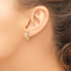 QE16435 Sterling Silver Polished Gold-tone CZ Hinged Heart Shaped Hoop Earrings