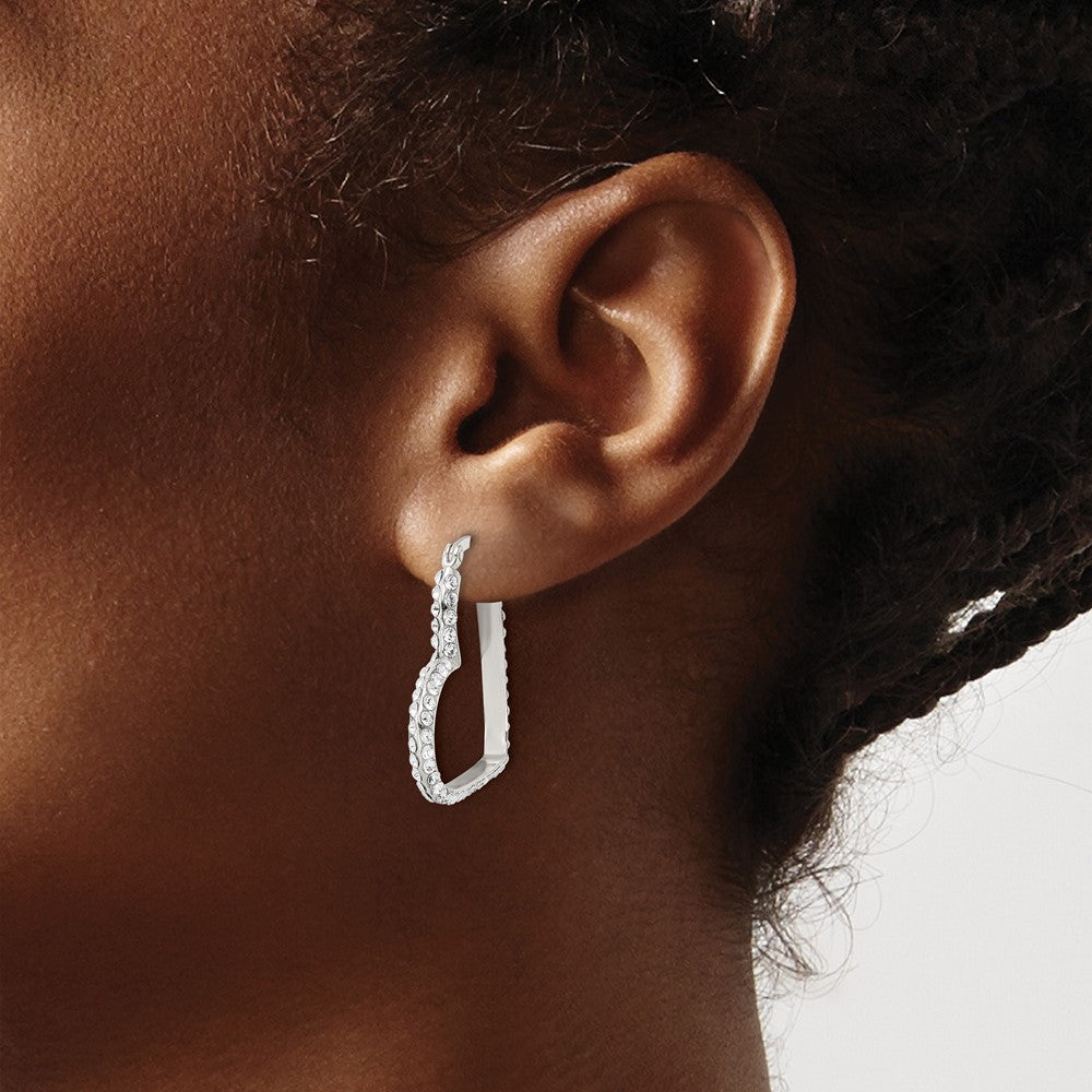 QE16466 Sterling Silver CZ Heart Hoop Earrings