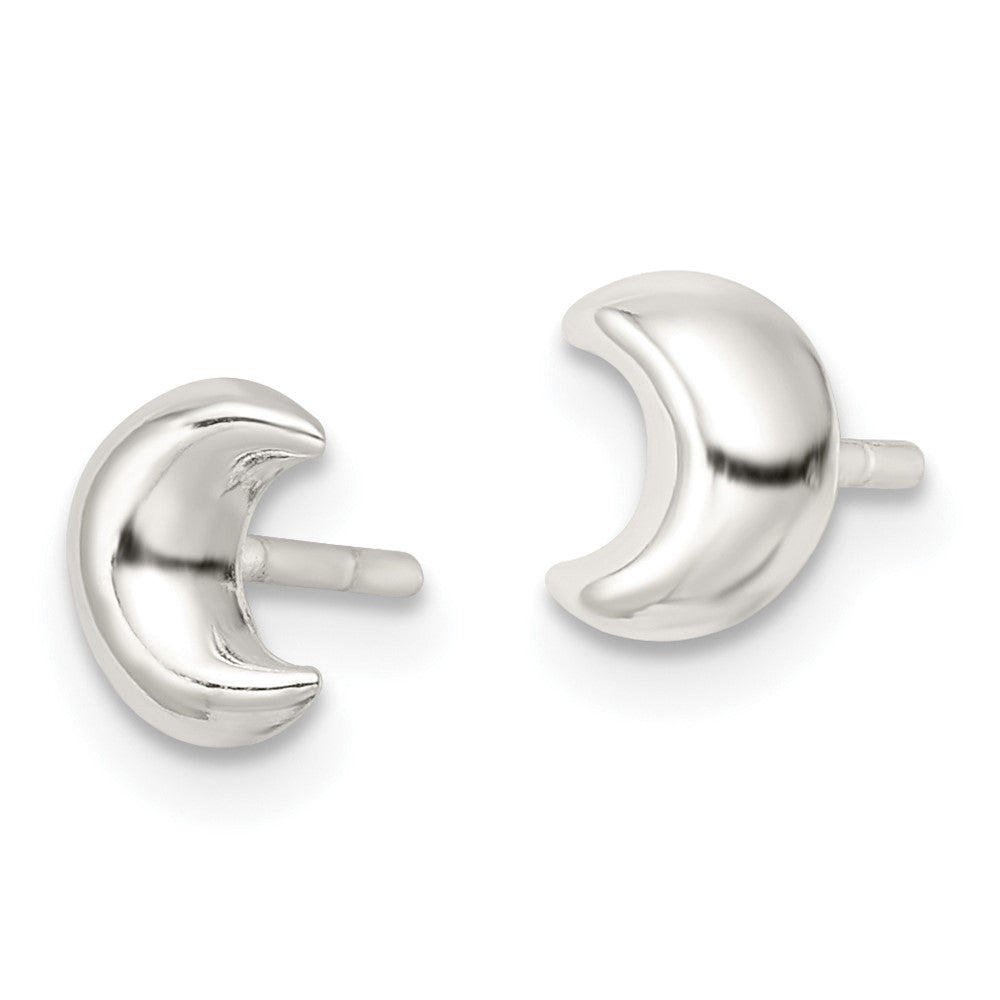 QE16469 Sterling Silver Polished Crescent Moon Post Earrings