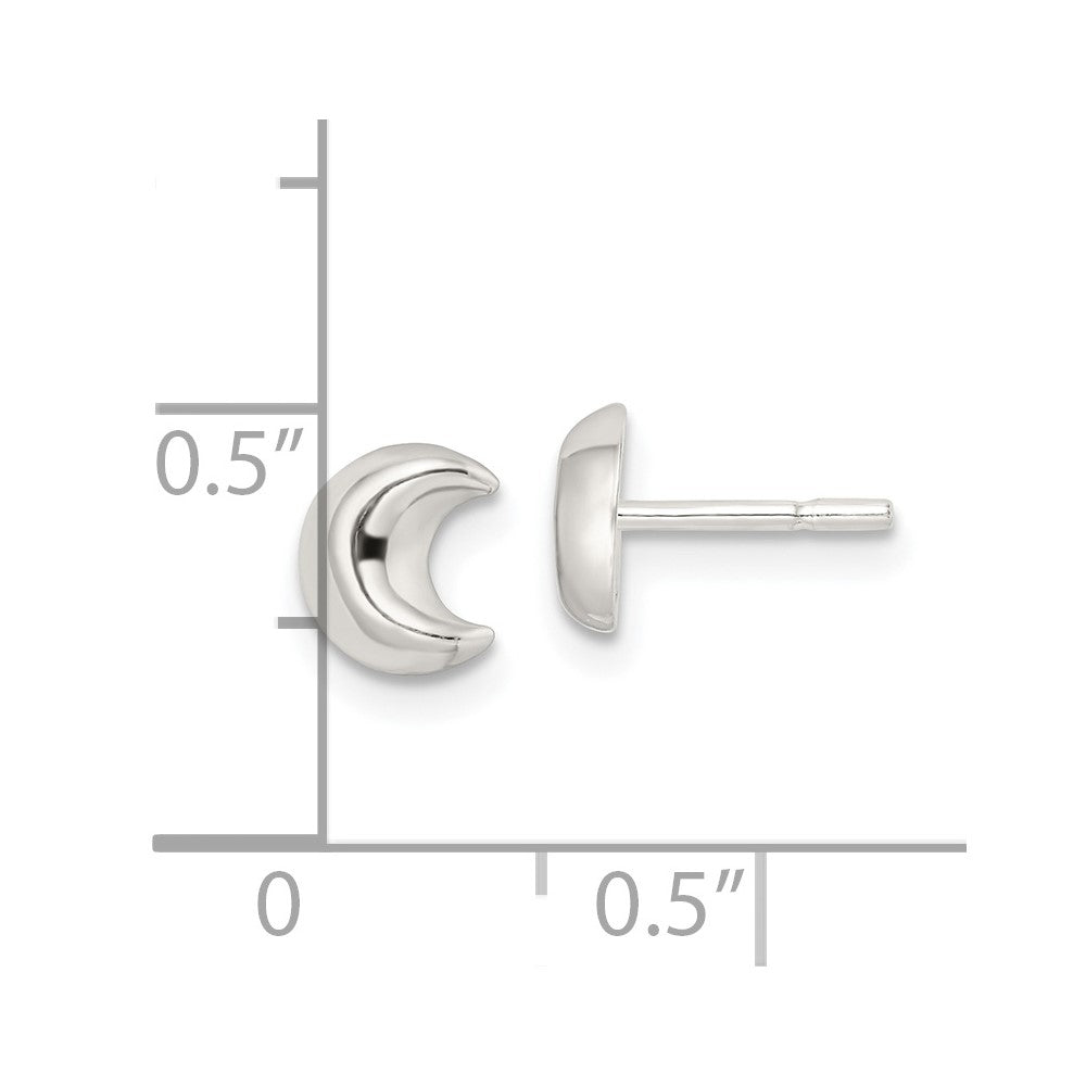 QE16469 Sterling Silver Polished Crescent Moon Post Earrings