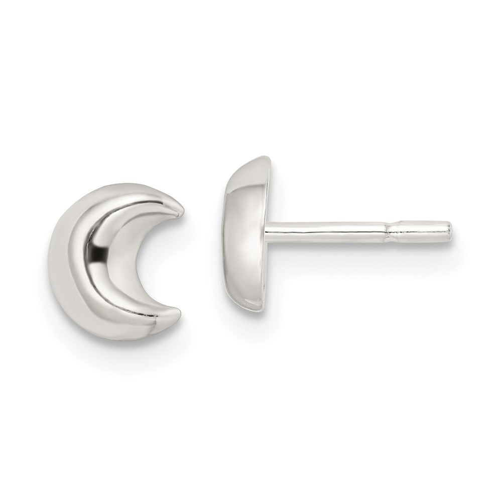 QE16469 Sterling Silver Polished Crescent Moon Post Earrings