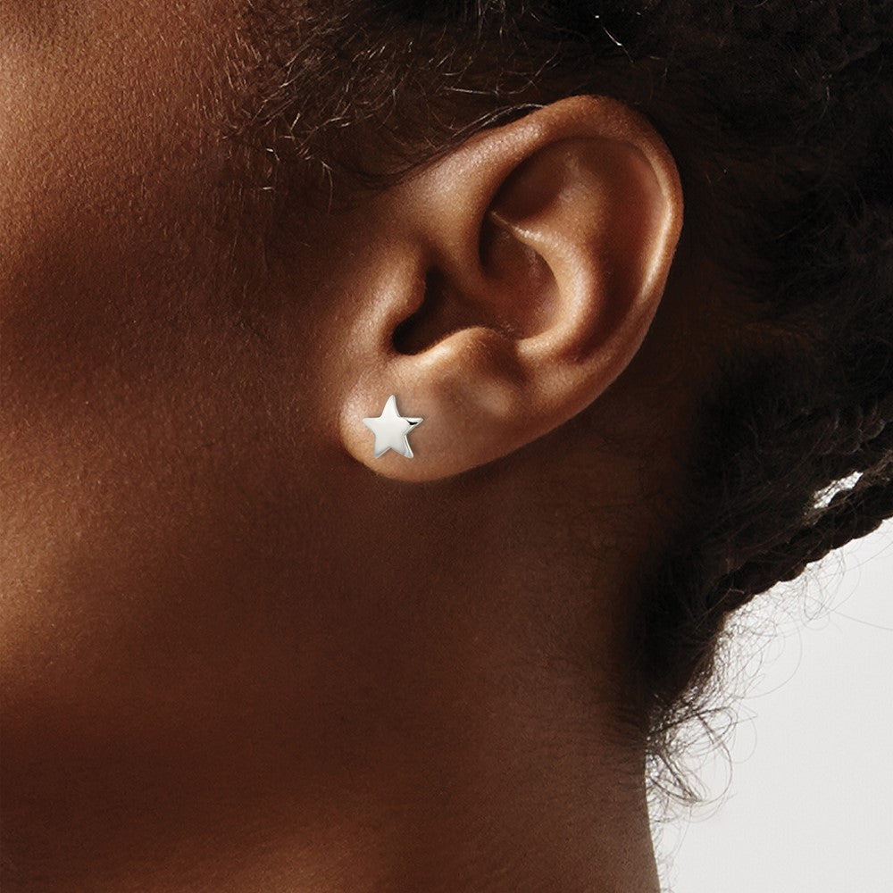 QE16473 Sterling Silver Polished Star Post Earrings