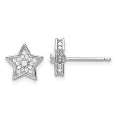 QE16477 Sterling Silver Polished Rhodium-plated CZ Star Post Earrings