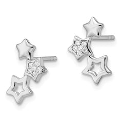 QE16482 Sterling Silver Rhodium-plated Polished CZ Star Post Earrings