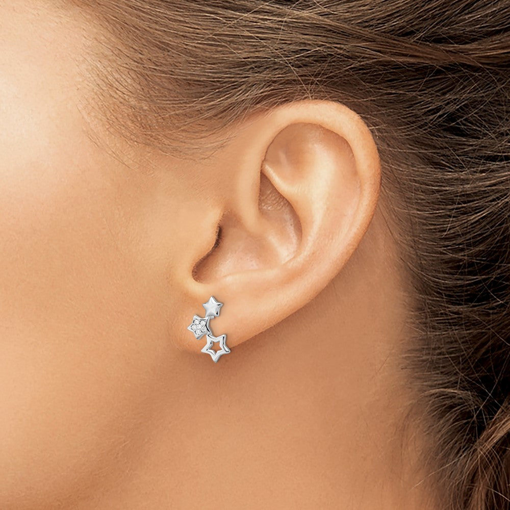 QE16482 Sterling Silver Rhodium-plated Polished CZ Star Post Earrings