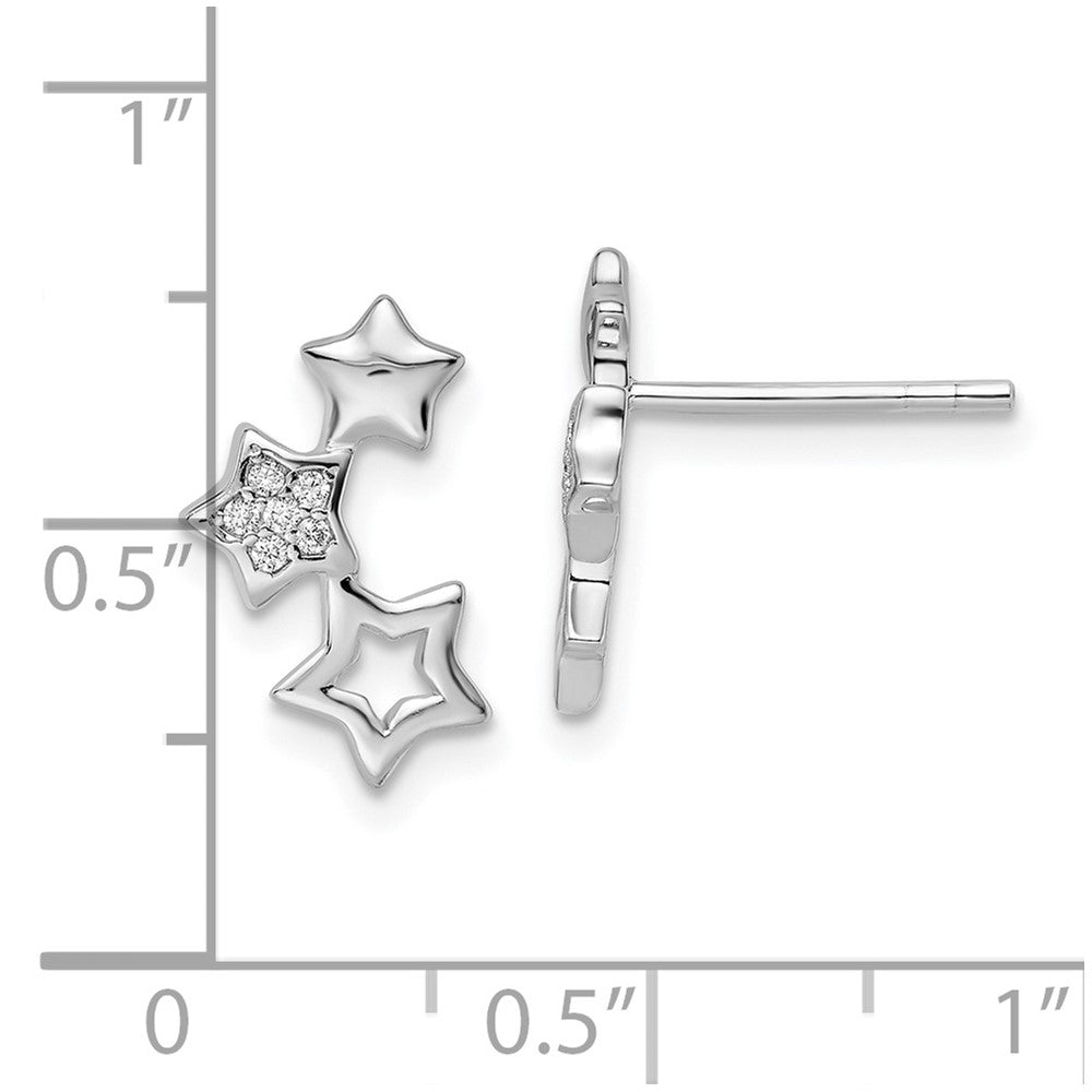 QE16482 Sterling Silver Rhodium-plated Polished CZ Star Post Earrings